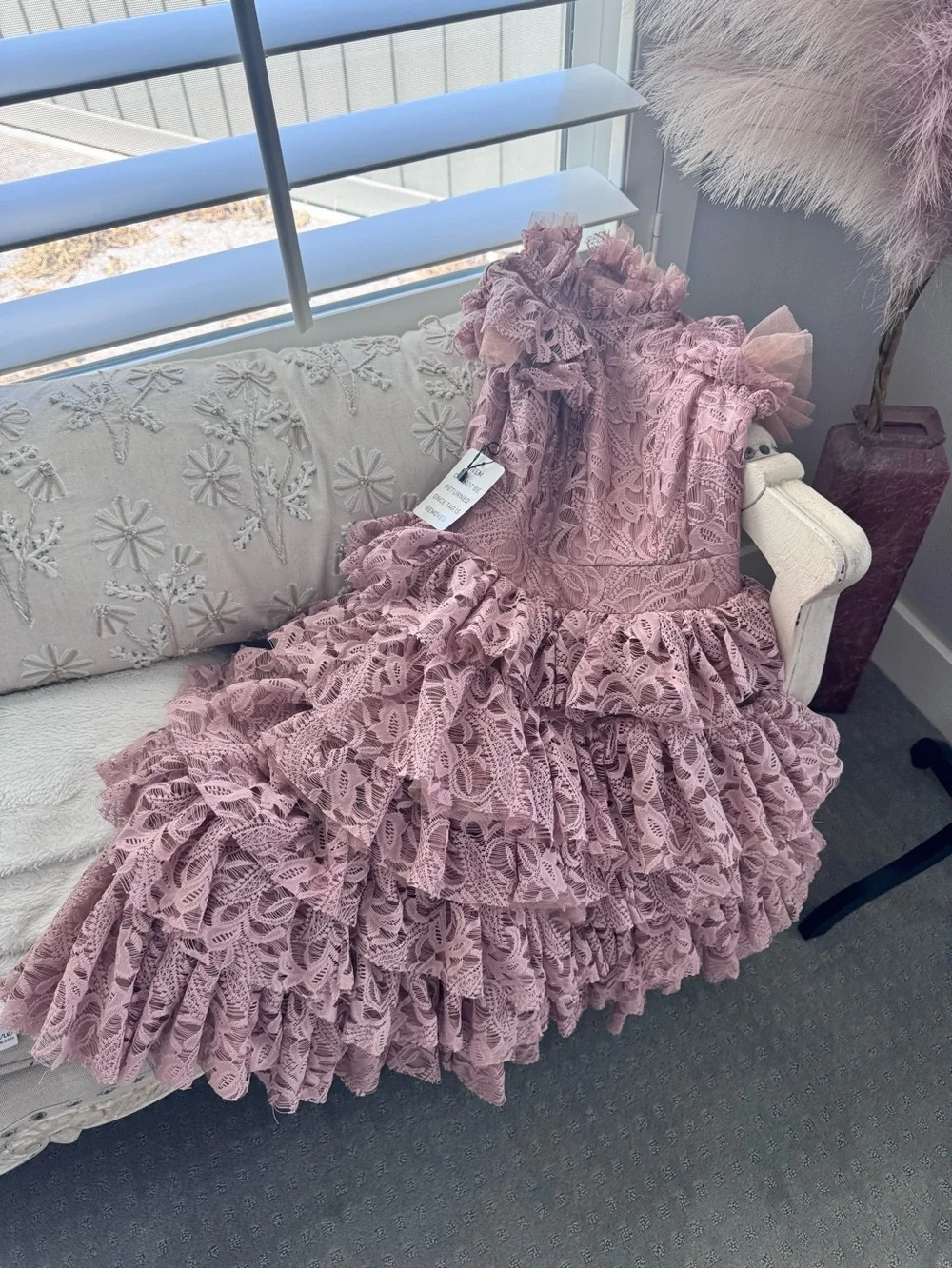 Joyfolie Mia Joy Lace Ruffle Dress NWT Size 10 Mauve Pink